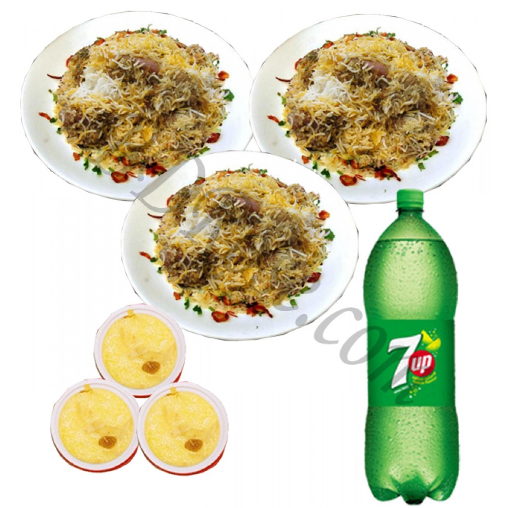 Fakruddin kachchi biryani with firney and seven up