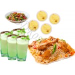 Star chicken biryani, borhani, firney and salads