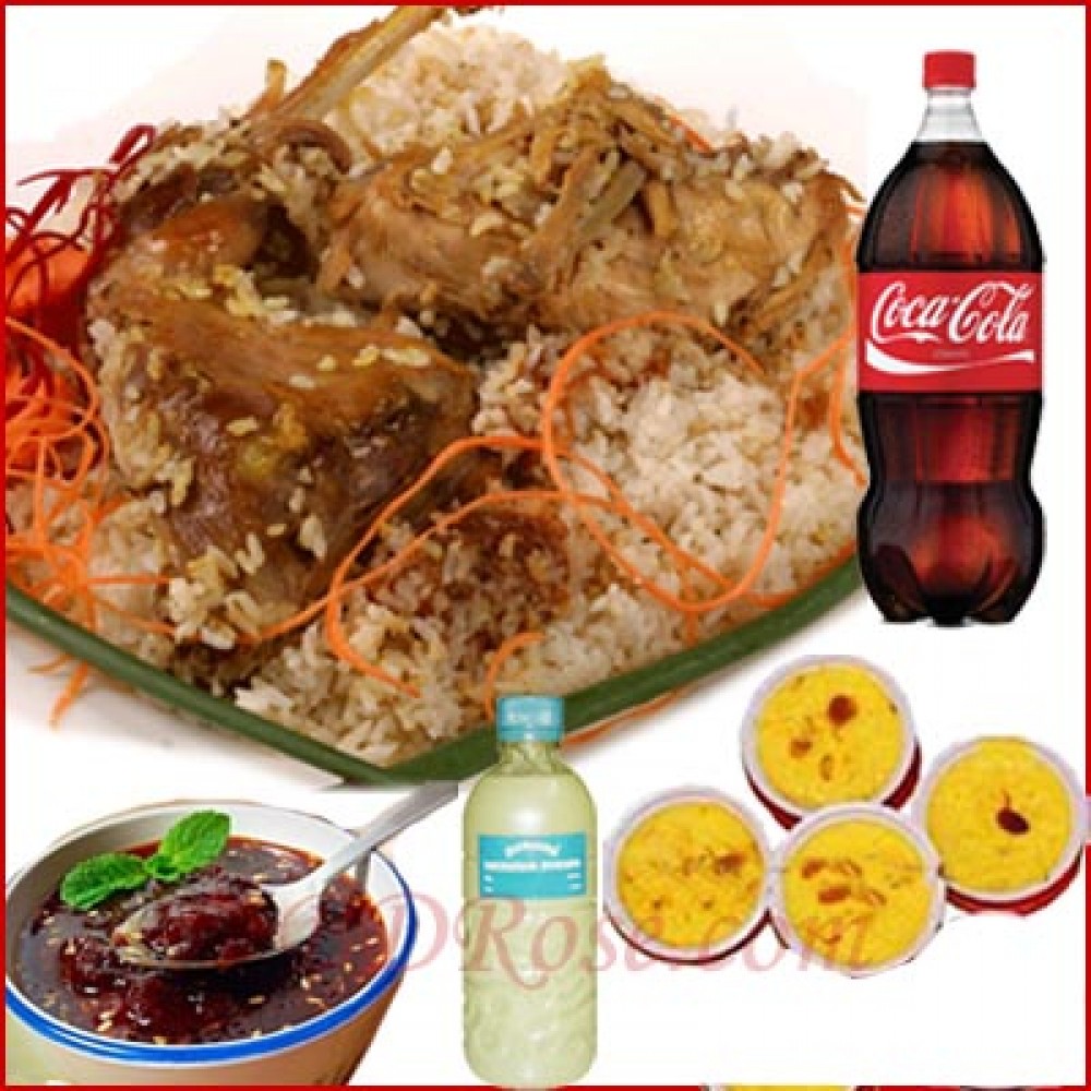 (15) Fakruddin Kachchi Biryani W/ Chicken Roast, Zali Kabab, Firney, Chatni Borhani & Coke - 4 Person