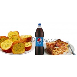 Lasagna with Garlic Bread & Pepsi