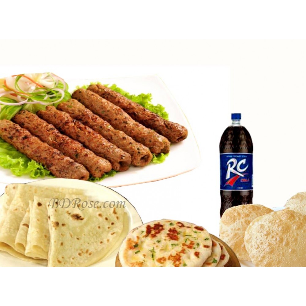 Beef sheek Kabab W/ Romali ruti, Luchi porota, Special Naan & 1 liter Cocacola/RC Cola