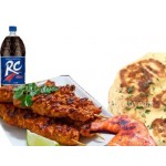 3pc Beef Sheek Kabab, 1pc Chicken jhal fry W/ 2 Naan and RC Cola