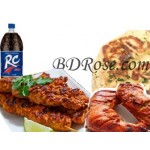 5pc Beef Sheek Kabab, 2pc Chicken jhal fry W/ 4 Naan and RC Cola