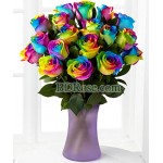 18 pcs Rainbow Roses in a Vase