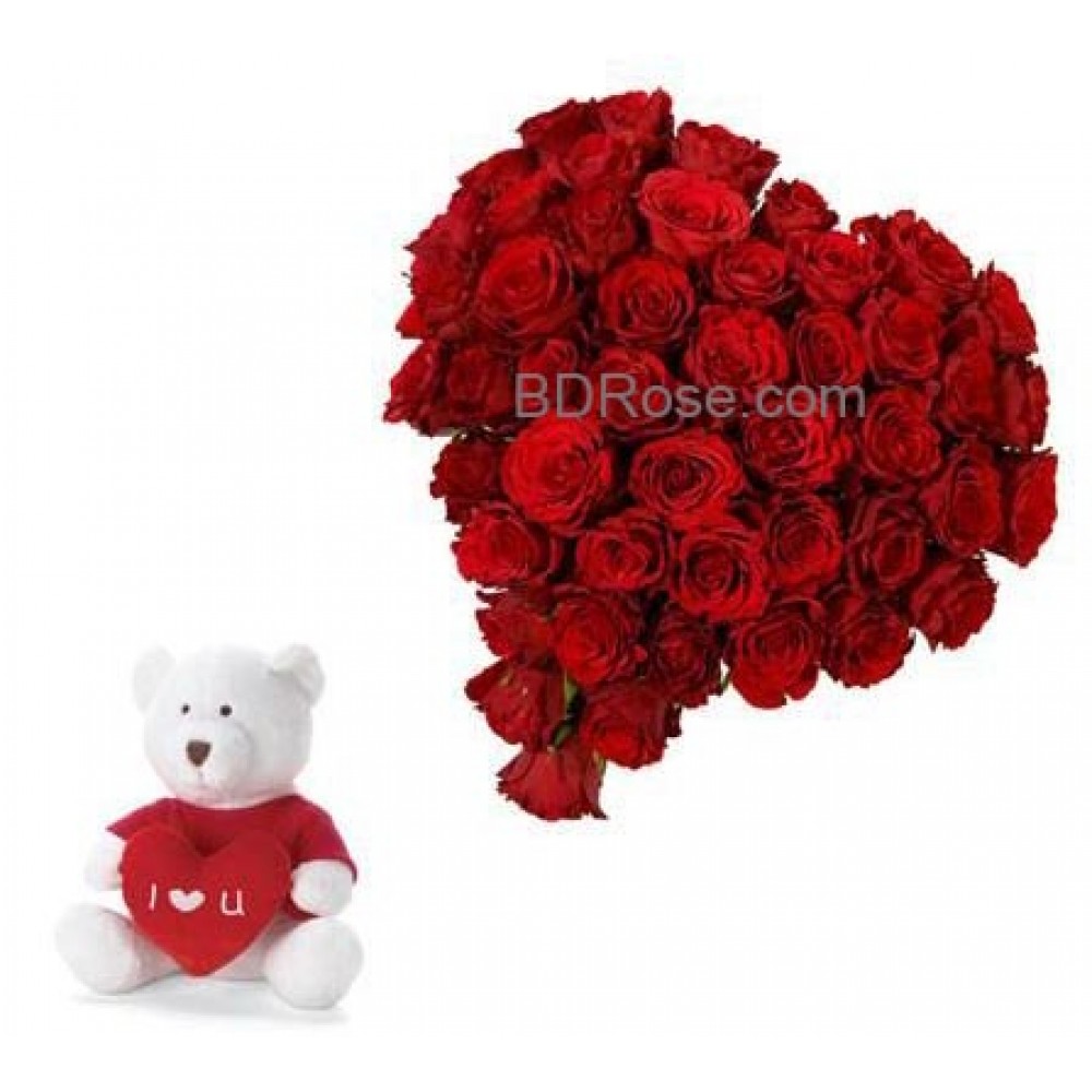 Heart Shape Roses & Teddy Bear