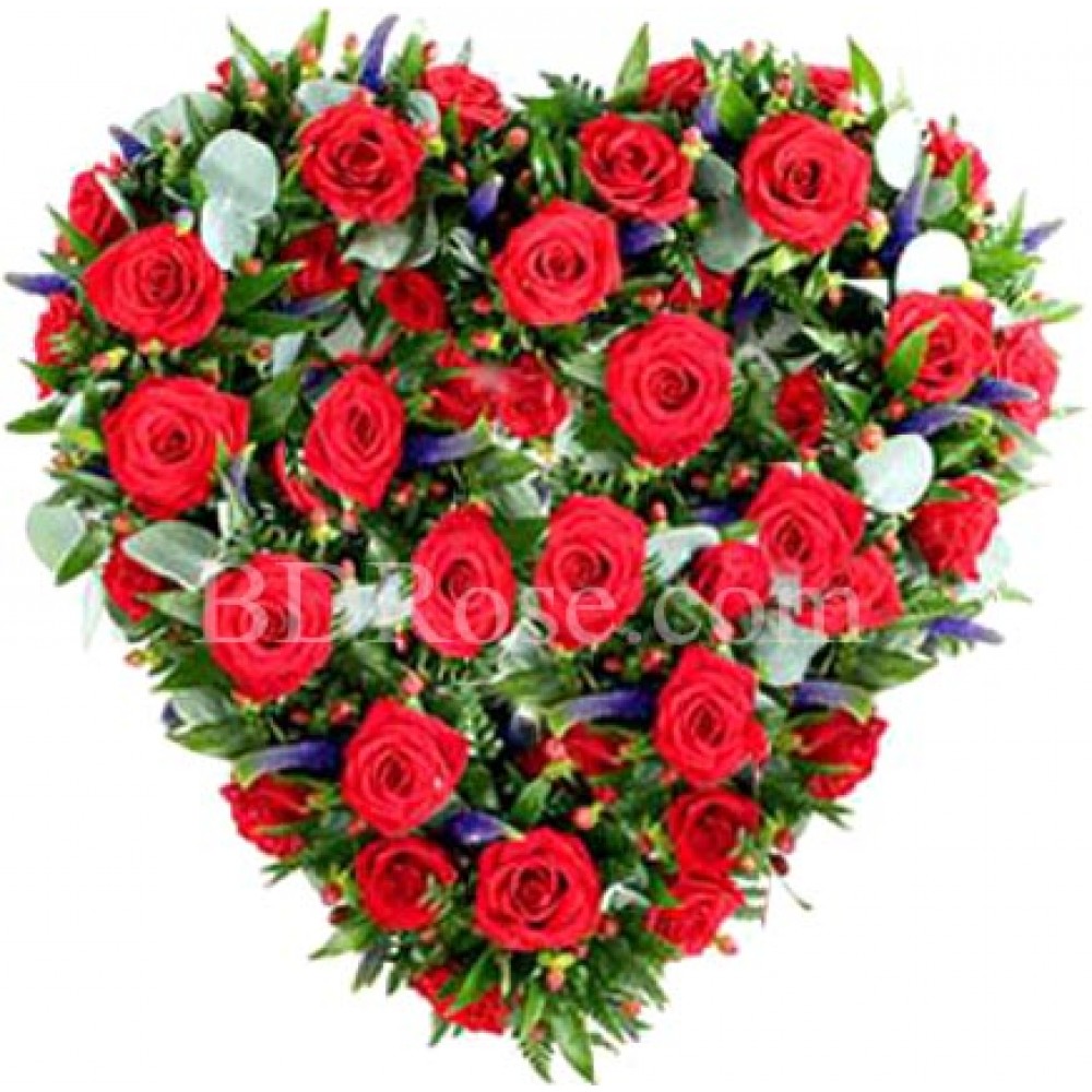 50pcs red roses in heart shape basket