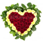 50 pcs red & white mixed roses in a heart shape basket