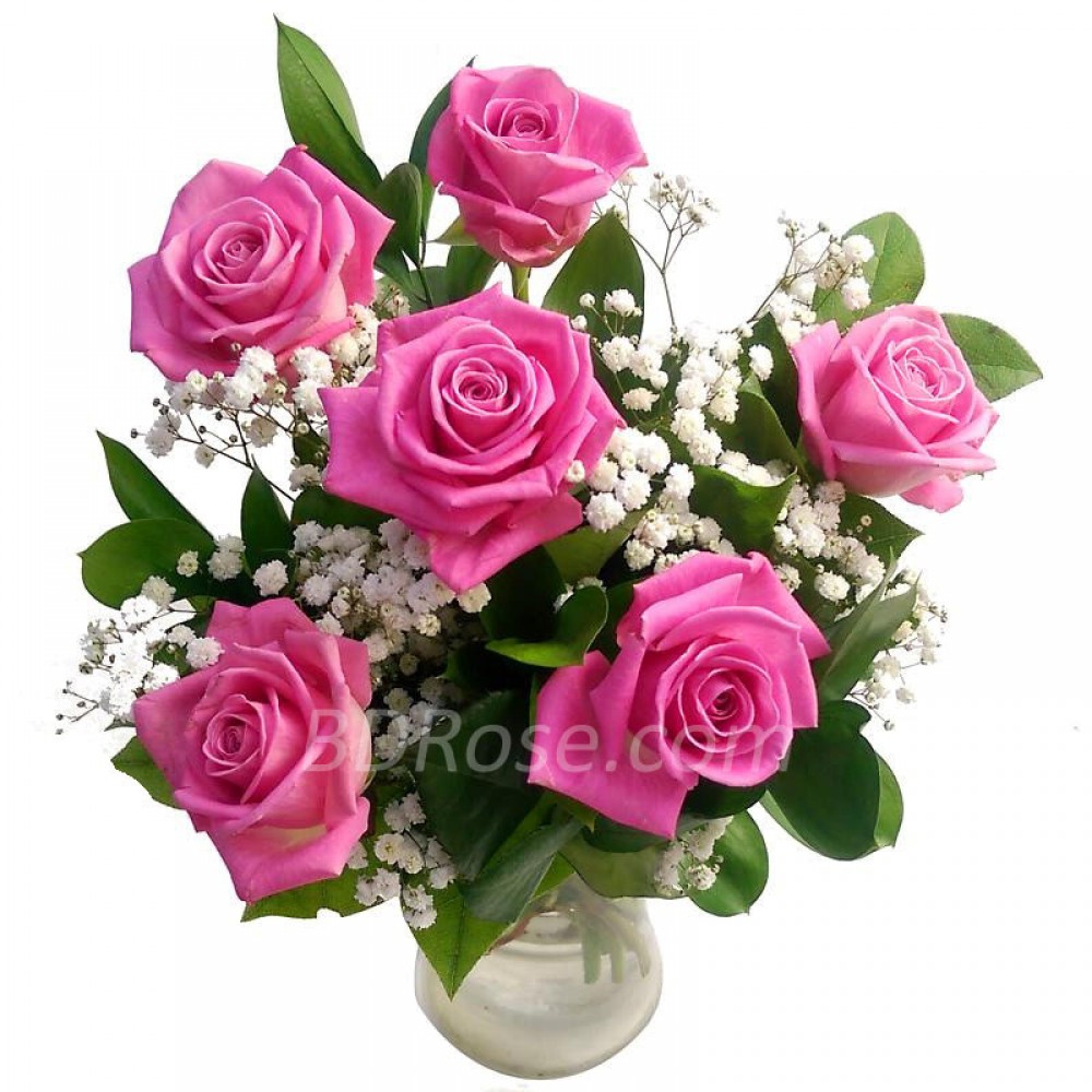 Imported half dozen pink Rose in a Vase