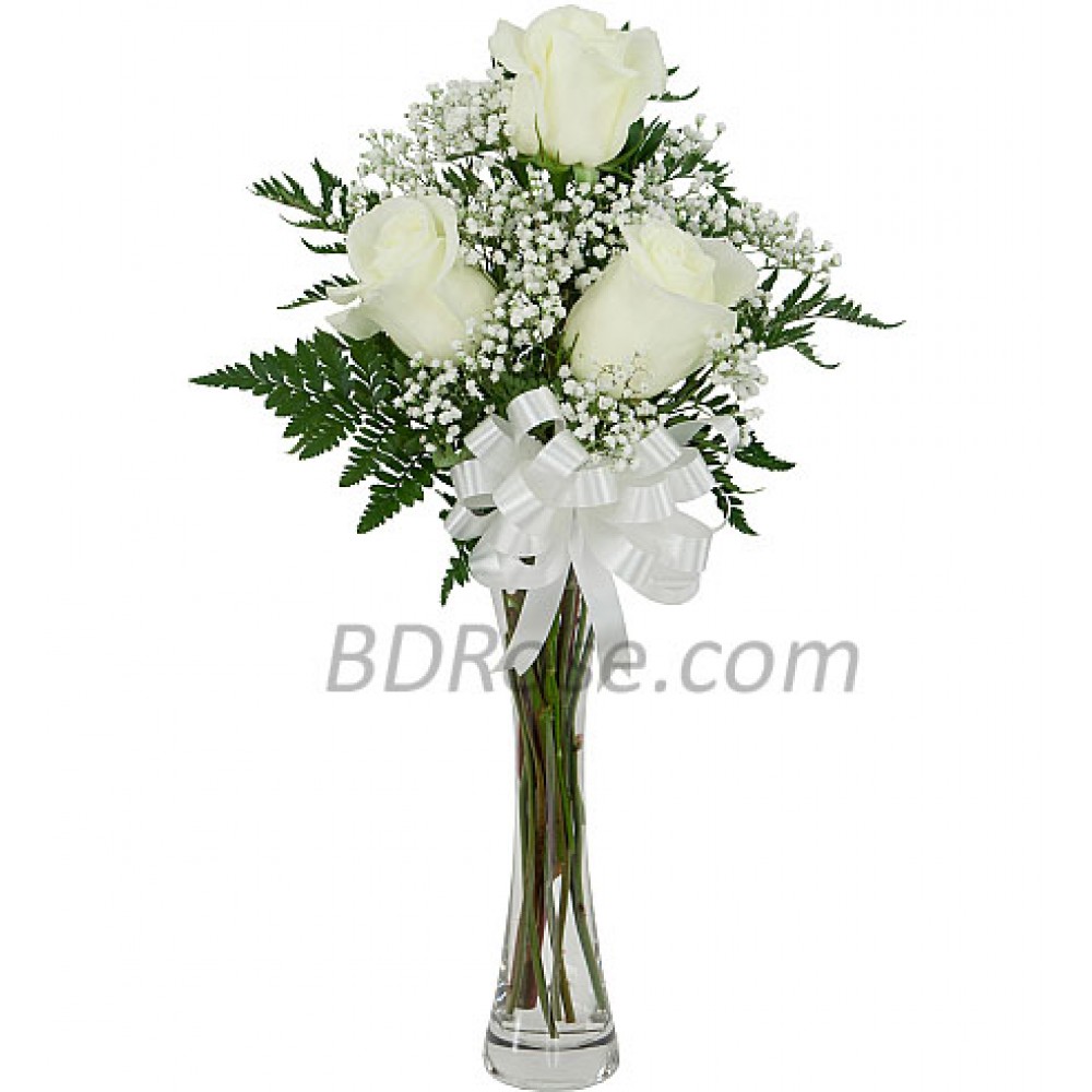 3pcs Imported White Roses in a Vase