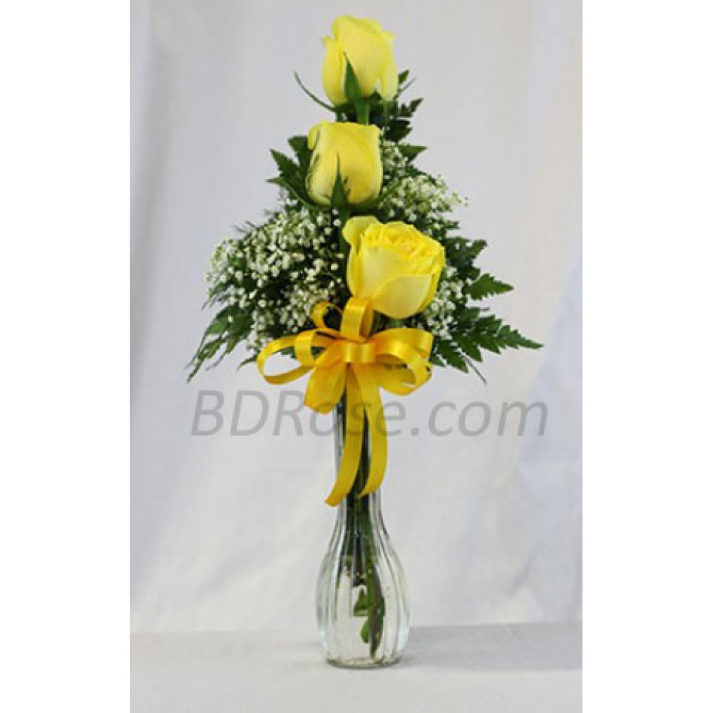 3pcs Imported Yellow Roses In A Vase