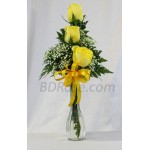 3pcs Imported yellow Roses in a Vase