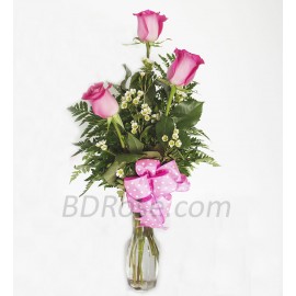 3pcs Imported pink Roses in a Vase