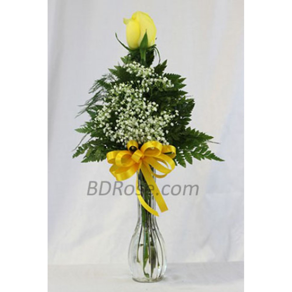 Imported single Yellow Rose in a vase