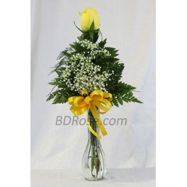 Imported single Yellow Rose in a vase