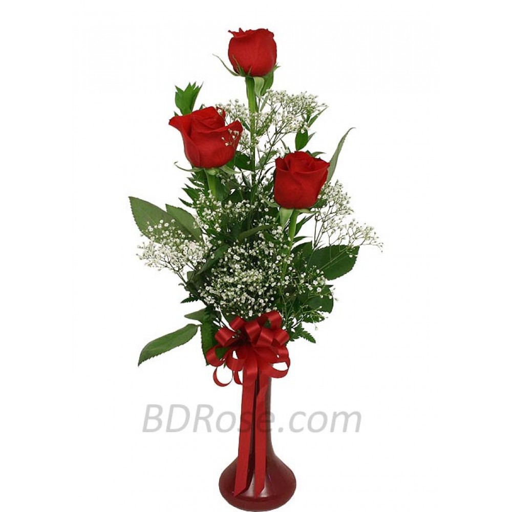 3pcs Imported Red Roses in a Vase