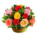 12pcs Mixed Color Imported Roses in a Basket