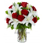 Imported Red Roses & Lilies in a Vase