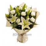 Imported White Roses & Lilies in Bouquet
