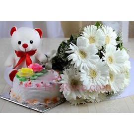 Cake W/ bear & Gerbera
