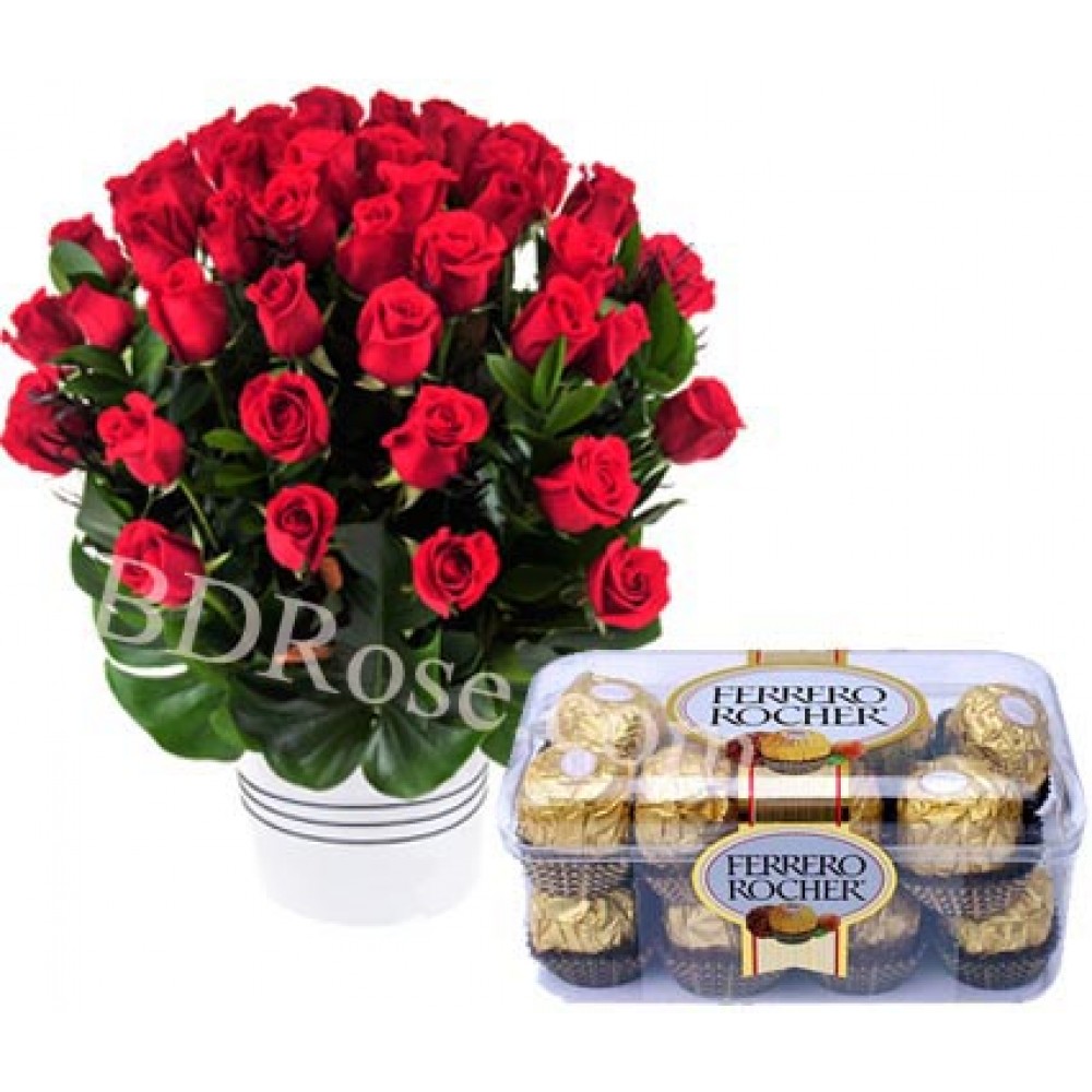 50 red roses & ferrero rocher chocolates