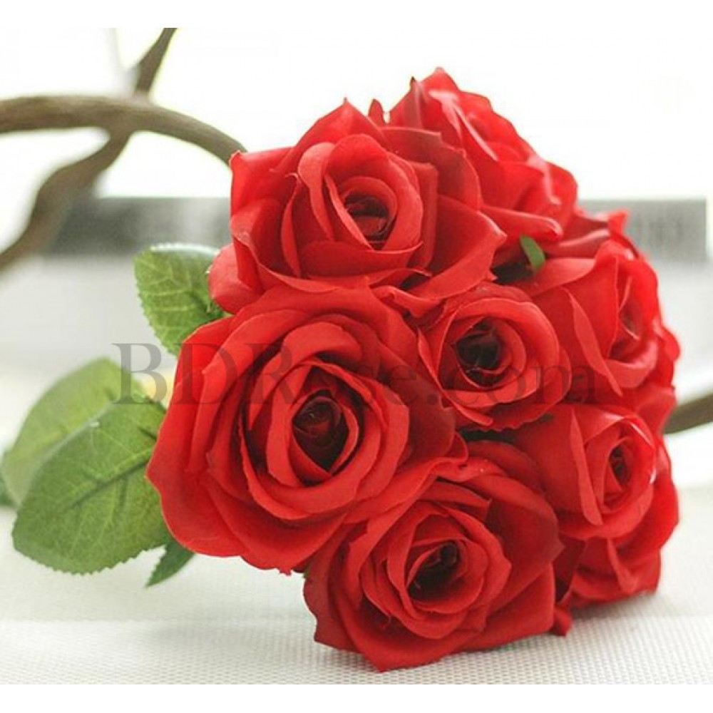 9 pcs red roses in bouquet
