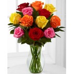 12 pcs multi color roses in vase