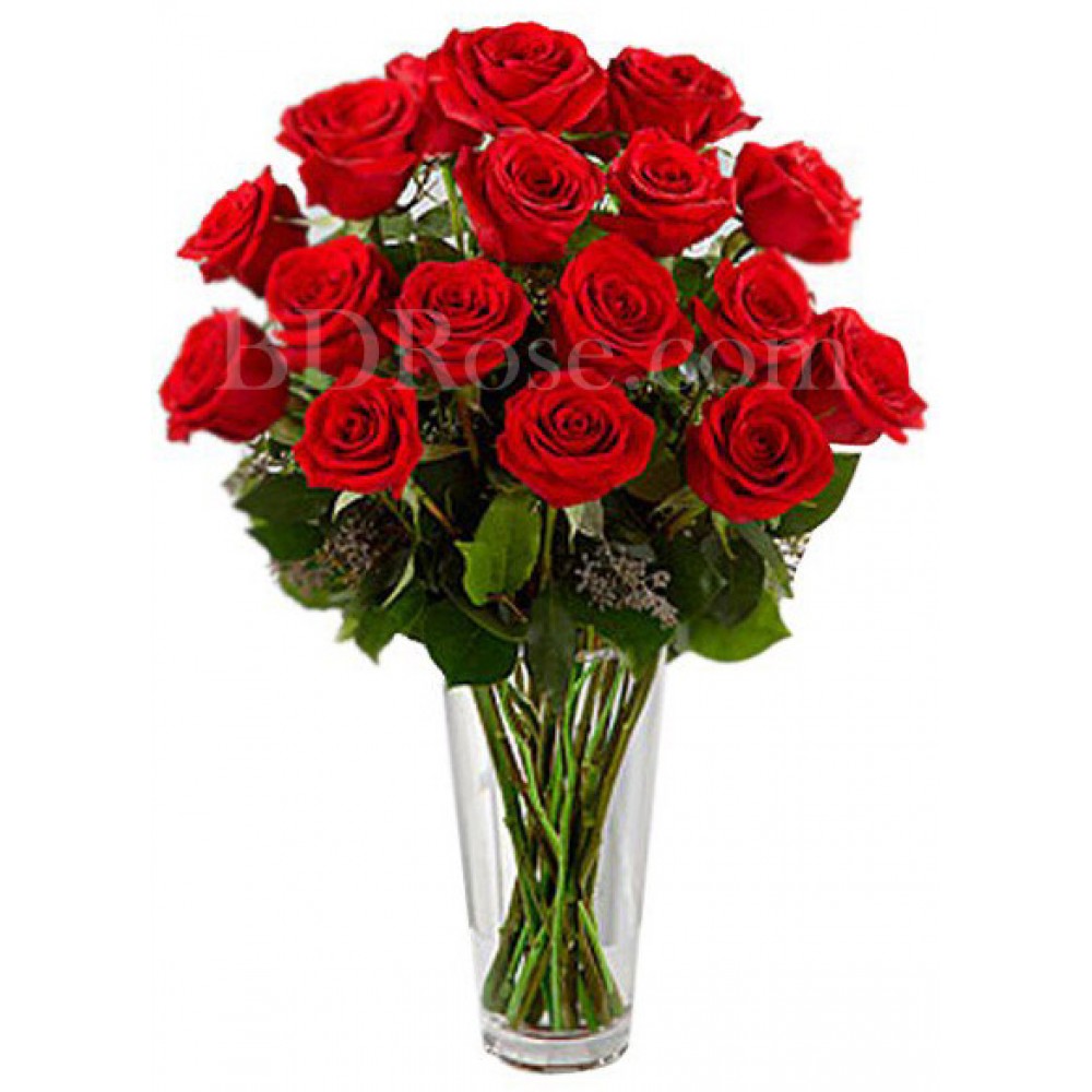 18 pcs red roses in vase