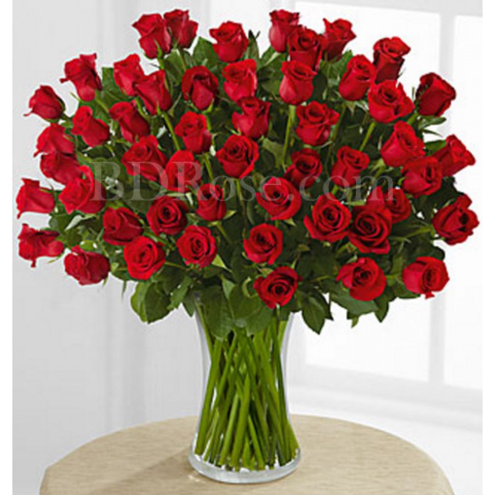 48 pcs red roses in vase