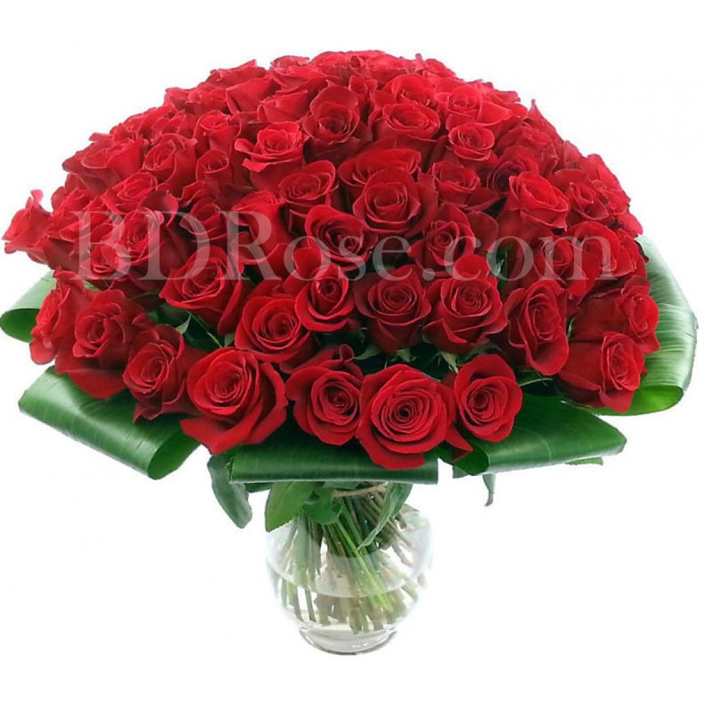 60 pcs red roses in vase